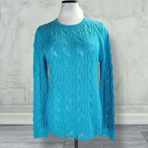 MFH Knits Blue Alpaca Lightweight Sweater Size L Cable Knit Made in Peru